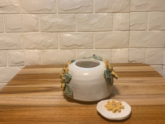 Ceramic Sunflower Frog Jar